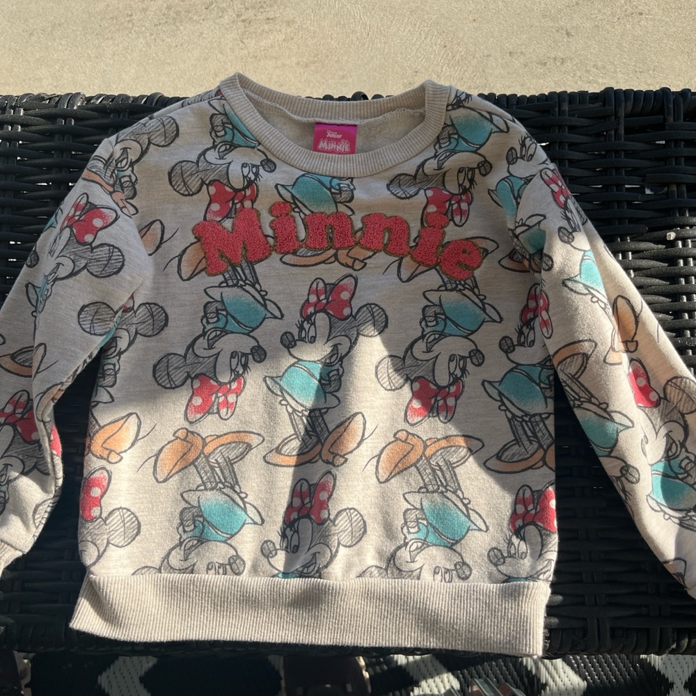 Disney Kids Cream Sweatshirt with Teal, Red & Orange Minnie Print